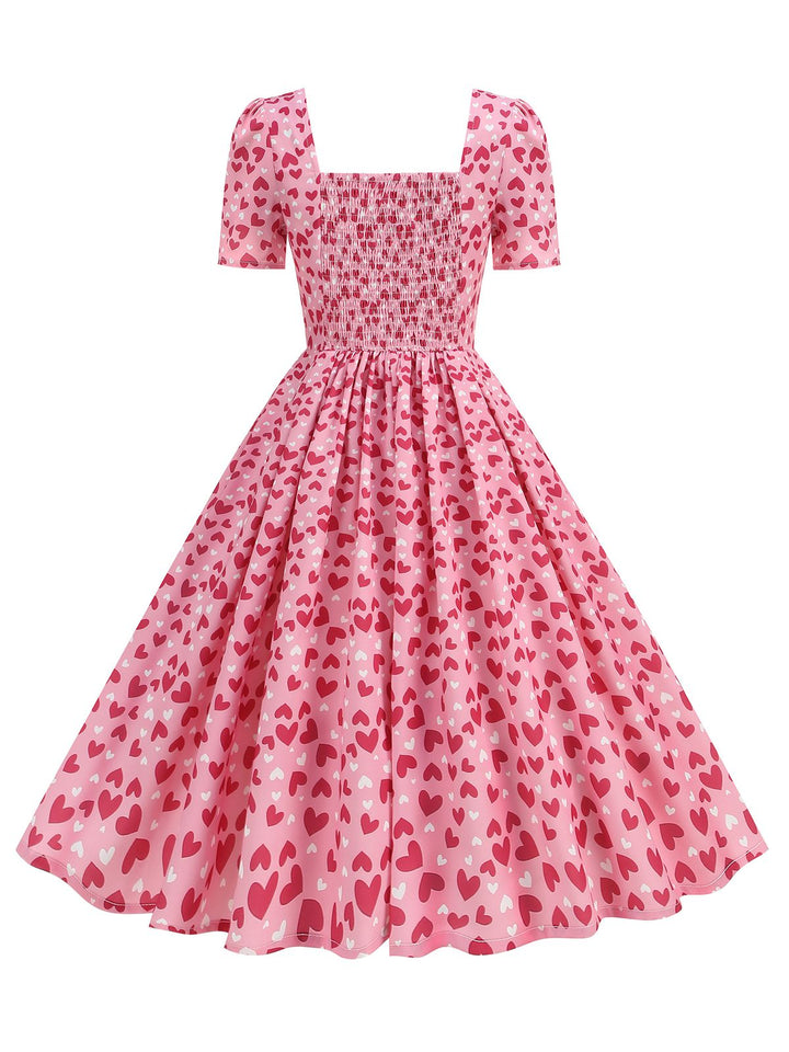 1950s Square Neck Heart Dots Dress: where 1950s romance meets her modern spirit