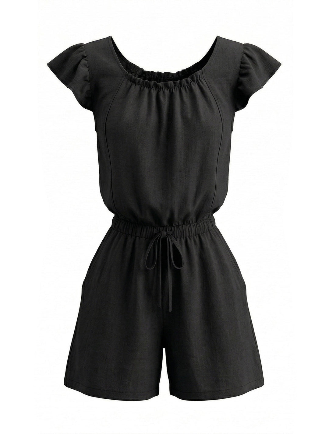1950s Square Neck Ruffle Sleeve Drawstring Romper - vintage romper, retro jumpsuit for vintage lovers