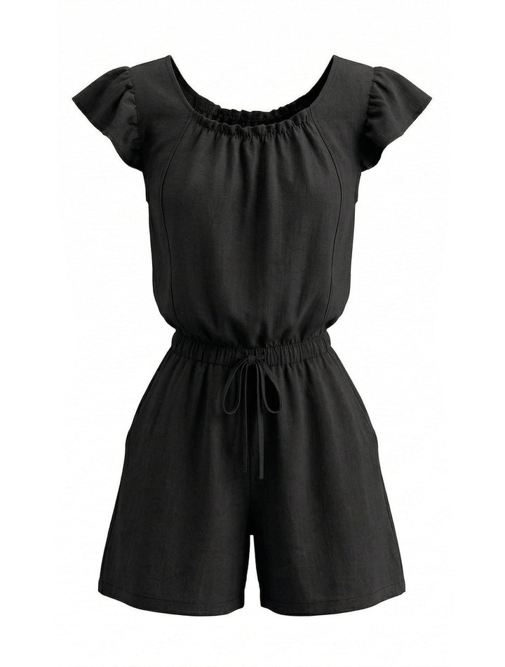 1950s Square Neck Ruffle Sleeve Drawstring Romper - vintage romper, retro jumpsuit for vintage lovers