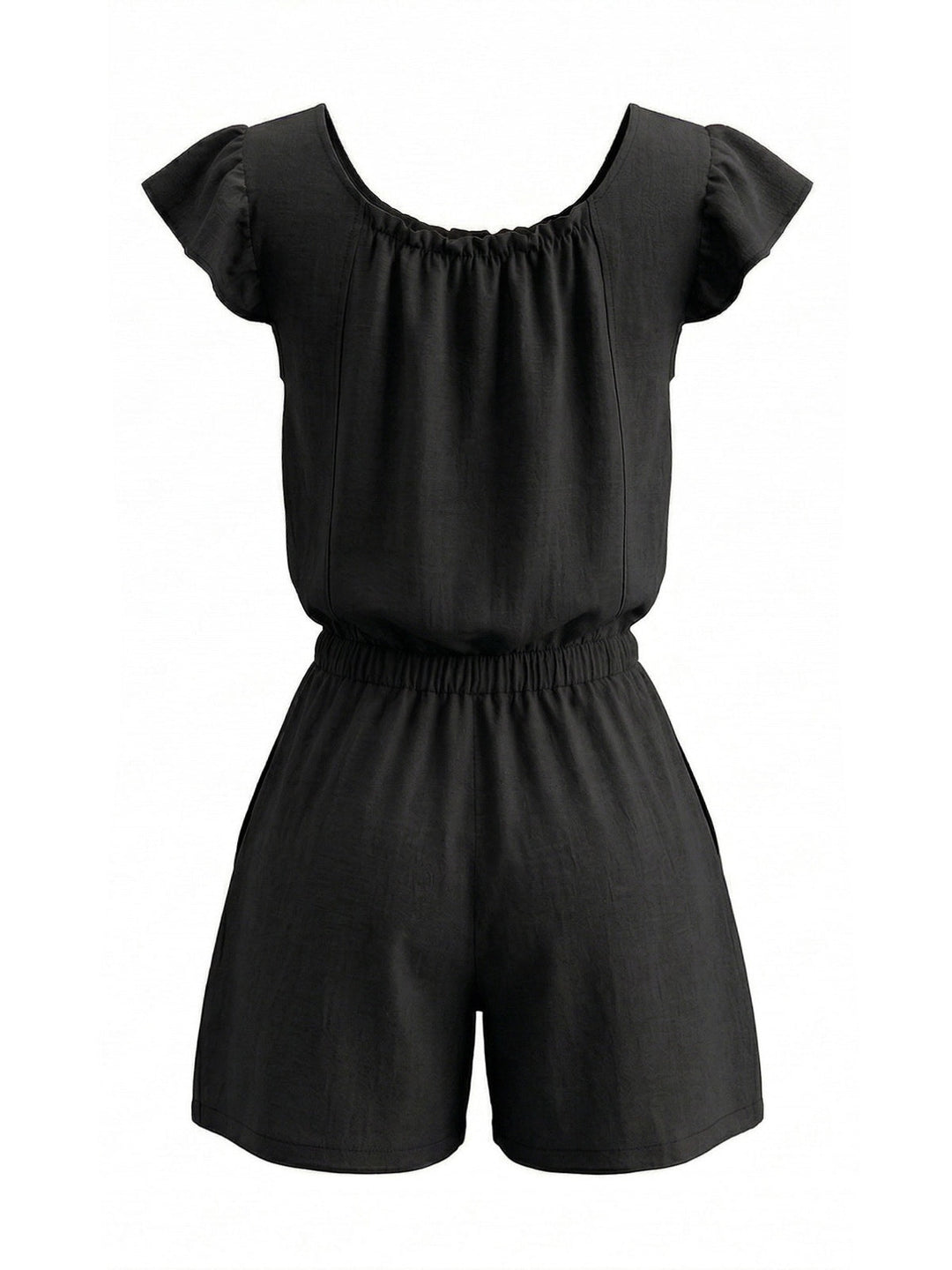 1950s Square Neck Ruffle Sleeve Drawstring Romper - vintage romper, retro jumpsuit for vintage lovers