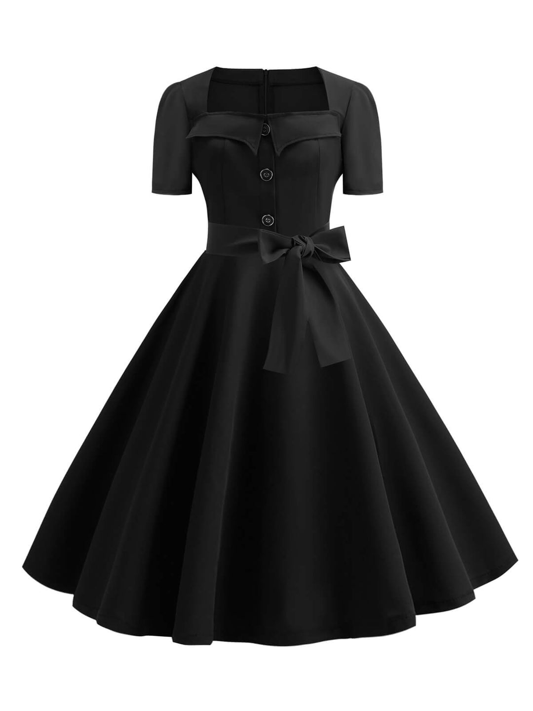She slips into this 1950s Square Neck Short Sleeves Dress and suddenly it&