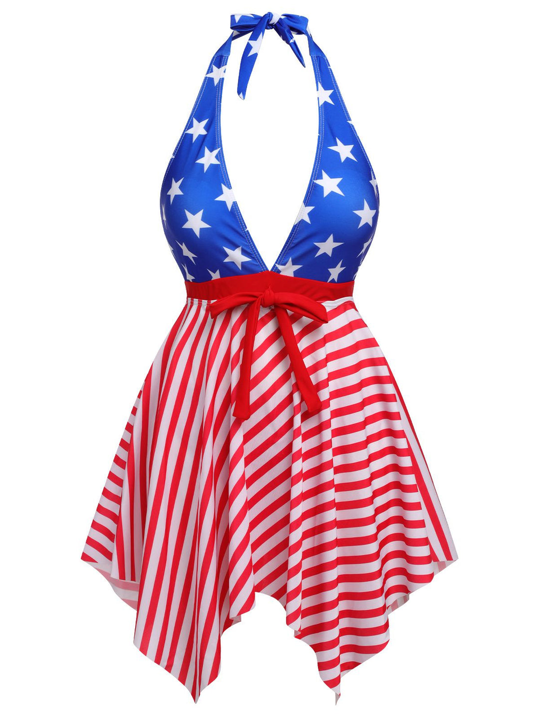 1950s Star Stripe Halter Swimsuit, vintage swimsuit, pin-up swimwear - perfect for women who love vintage and retro fashion