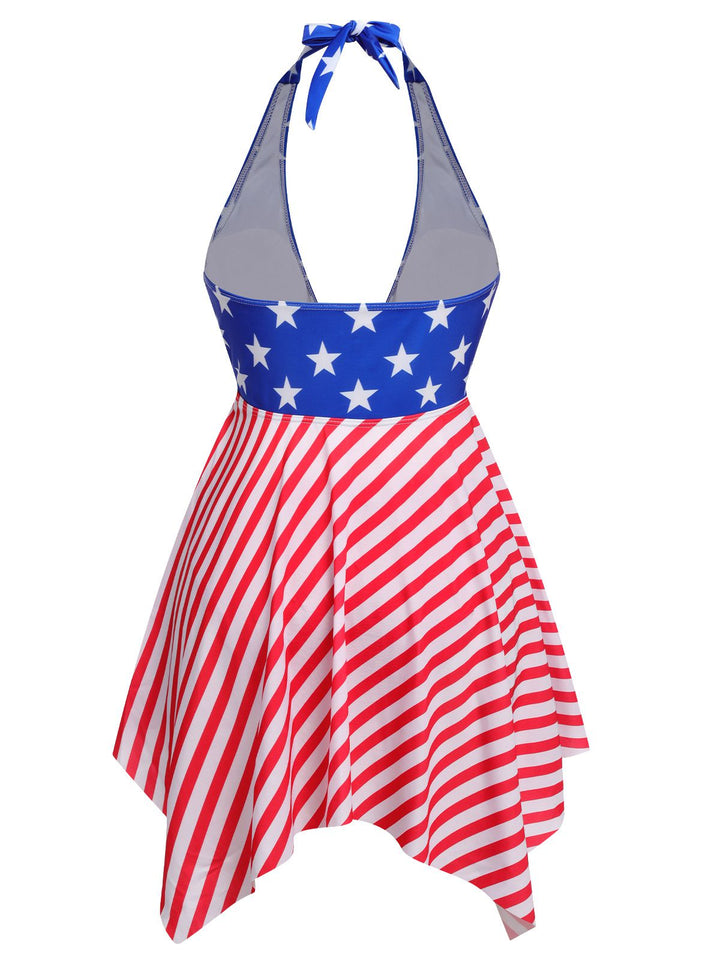 1950s Star Stripe Halter Swimsuit, vintage swimsuit, pin-up swimwear - perfect for women who love vintage and retro fashion