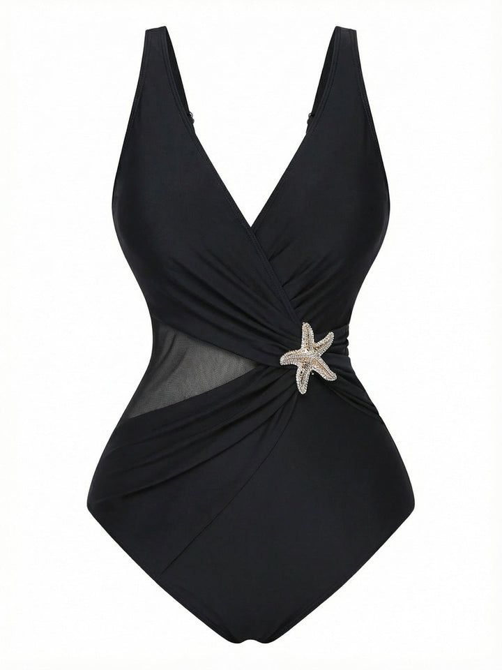 1950s Starfish V-Neck Tummy Control One-Piece Swimsuit | vintage swimwear, retro swimsuit, pin-up style - perfect for retro fashion enthusiasts