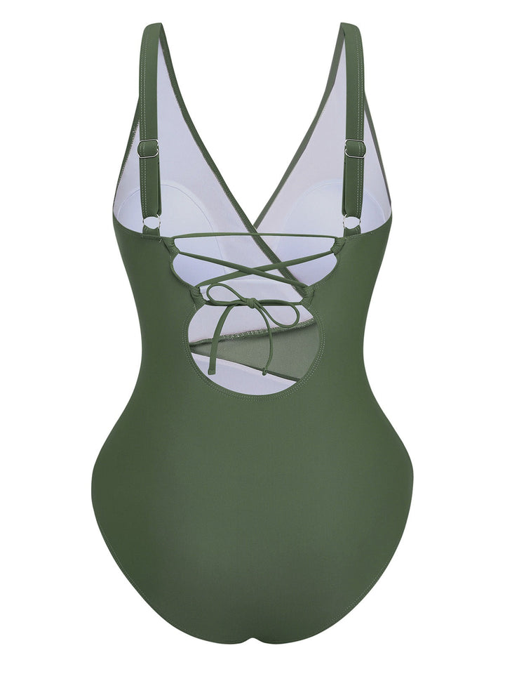 1950s Starfish V-Neck Tummy Control One-Piece Swimsuit | vintage swimwear, retro swimsuit, pin-up style - perfect for retro fashion enthusiasts