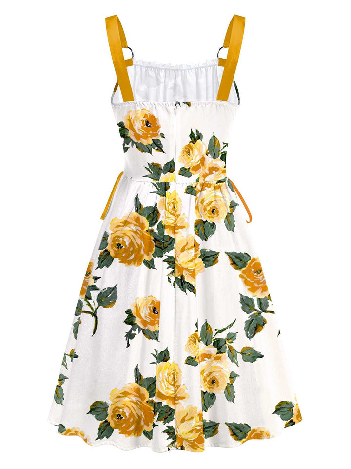 1950s Strap Floral Lace-Up Corset Dress - vintage dress, retro fashion, rockabilly