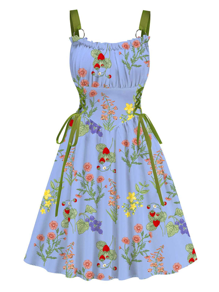 1950s Strap Floral Lace-Up Corset Dress - vintage dress, retro fashion, rockabilly