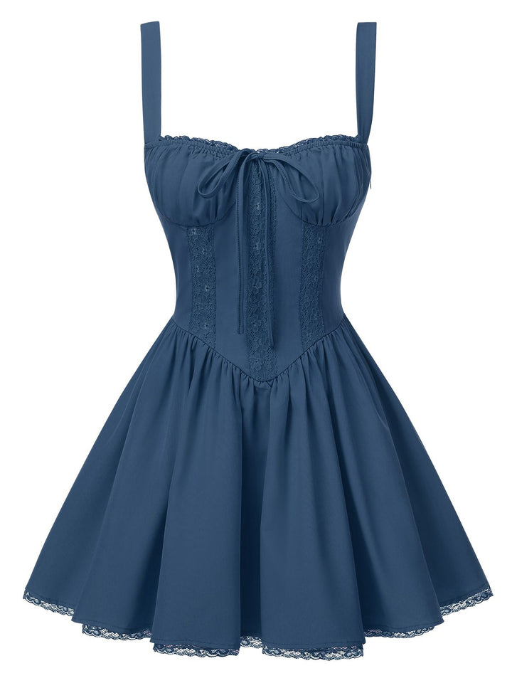She slips into this 1950s Strap Lace-Up Corset Mini Dress and suddenly it&