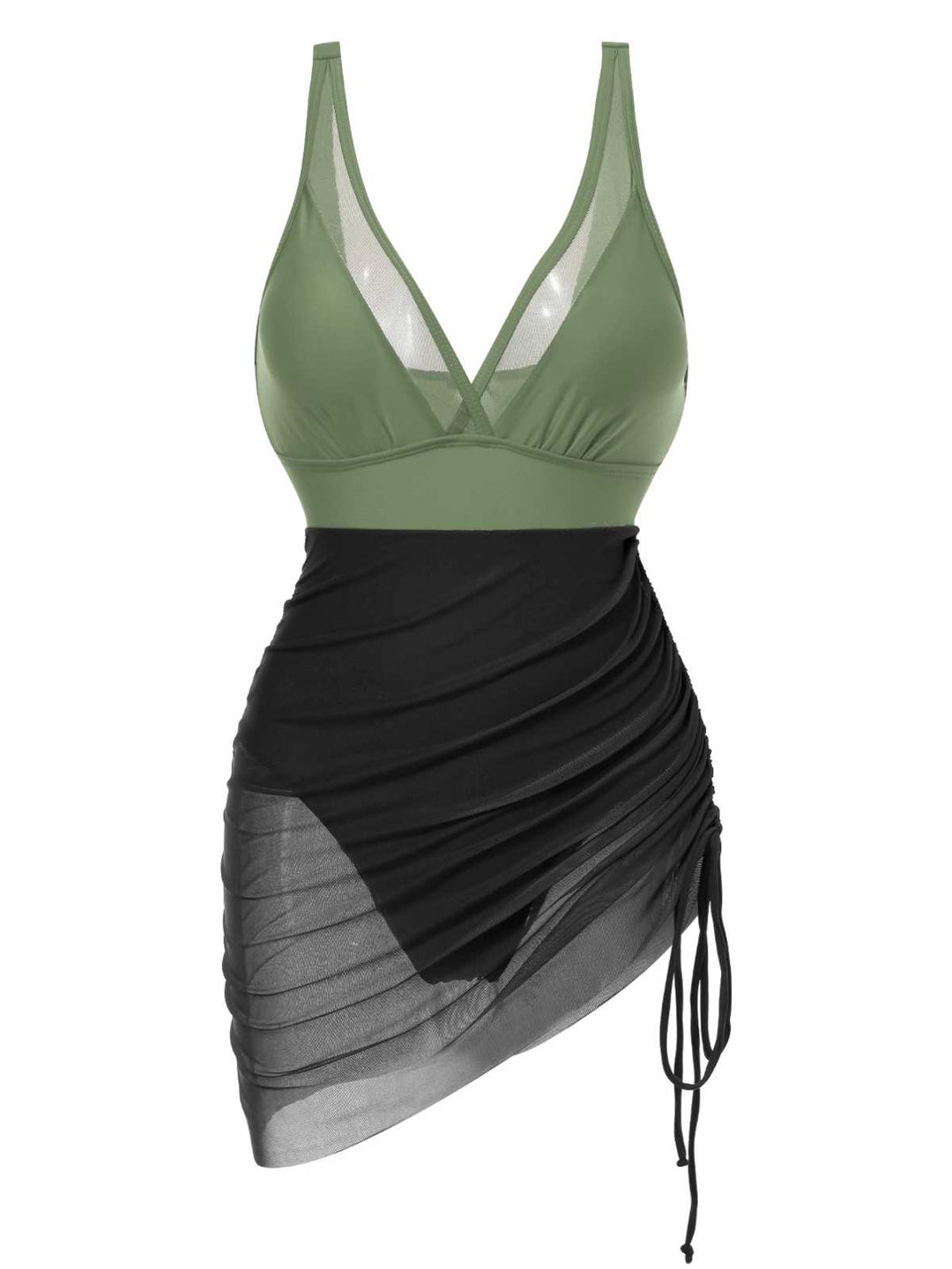 This 1950s Strap Sheer Mesh Solid One-Piece Swimsuit carries 1950s vacation dreams in every stitch
