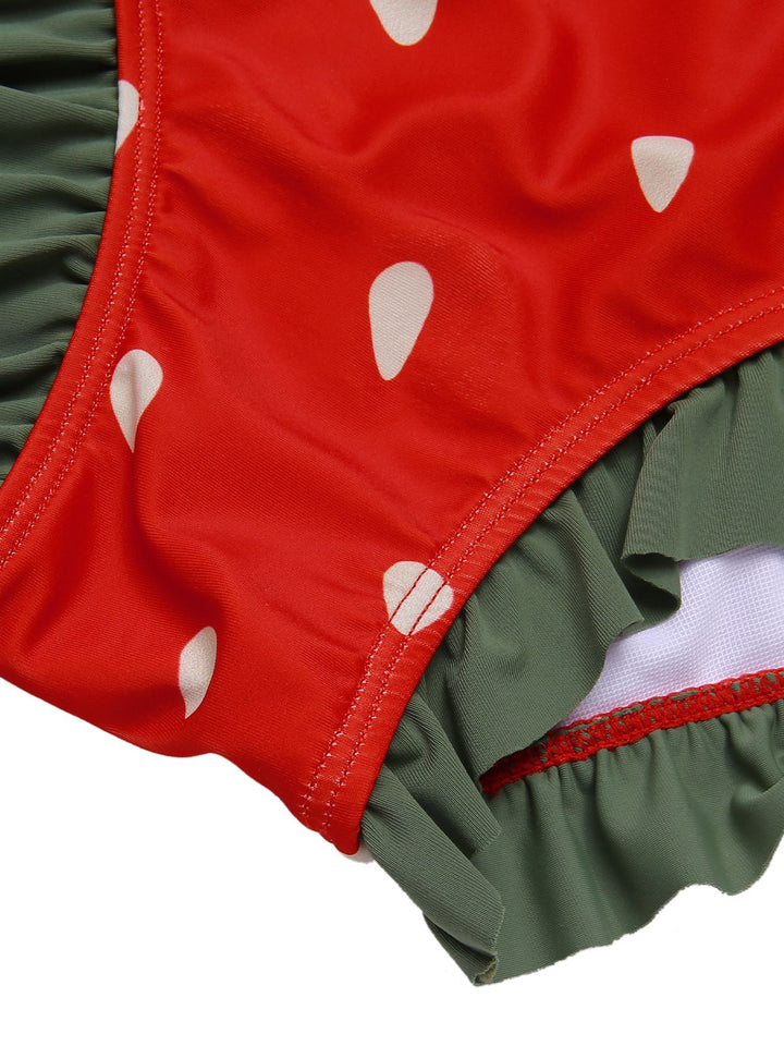 Strawberry Ruffle Strap Swimsuit - vintage swimwear, retro beach style for women