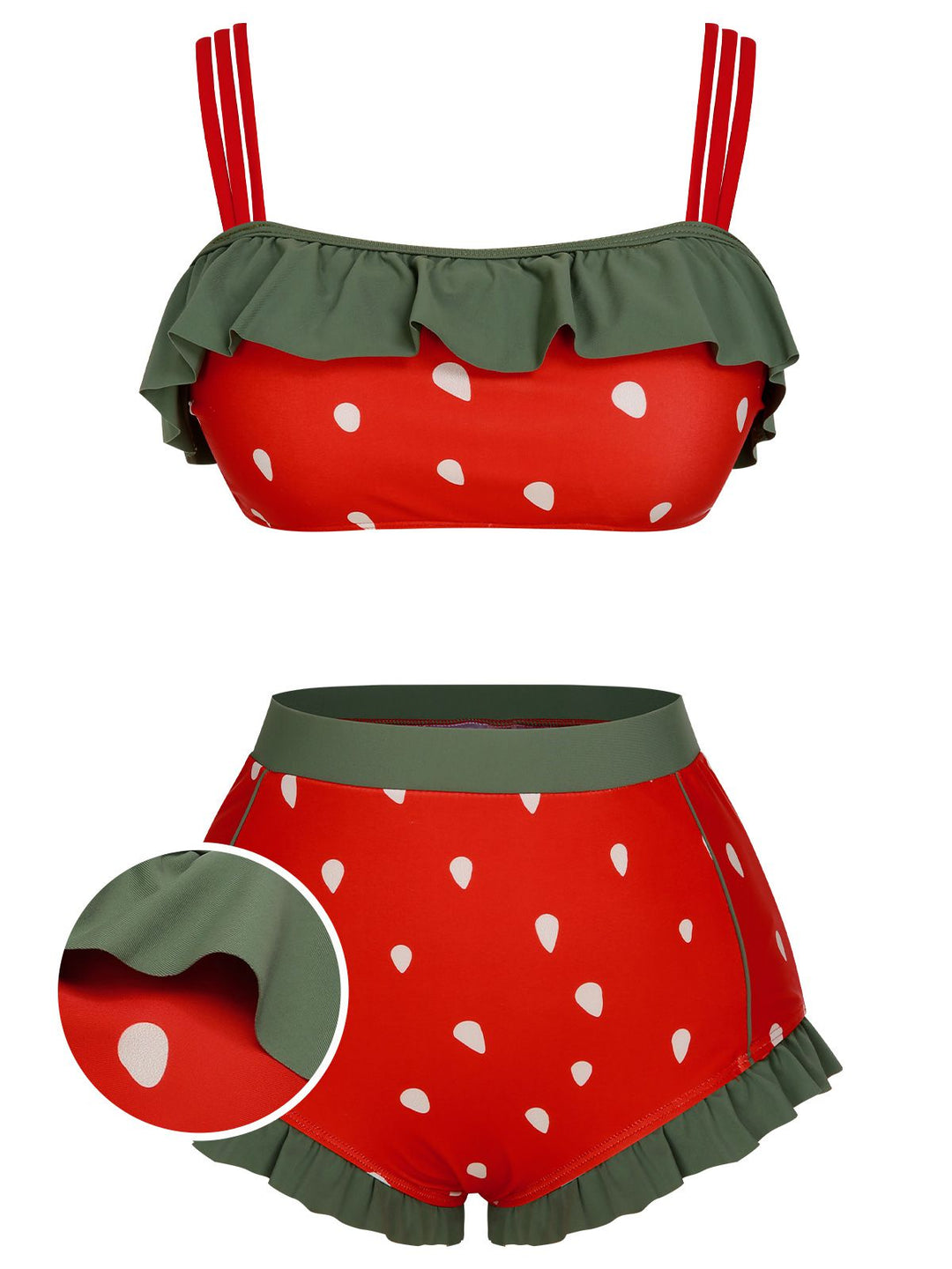 Strawberry Ruffle Strap Swimsuit - vintage swimwear, retro beach style for women