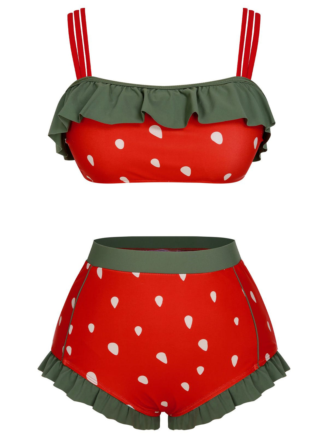 Strawberry Ruffle Strap Swimsuit - vintage swimwear, retro beach style for women