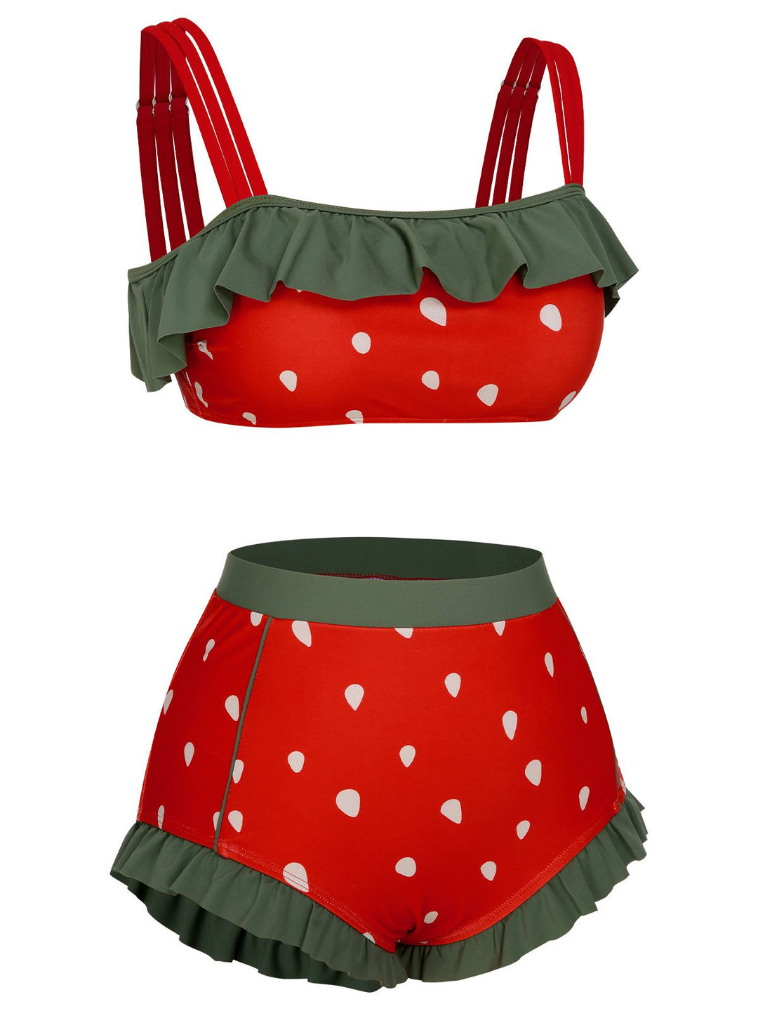 Strawberry Ruffle Strap Swimsuit - vintage swimwear, retro beach style for women