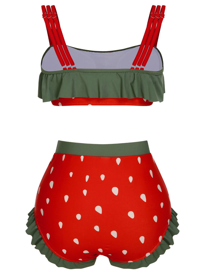 Strawberry Ruffle Strap Swimsuit - vintage swimwear, retro beach style for women