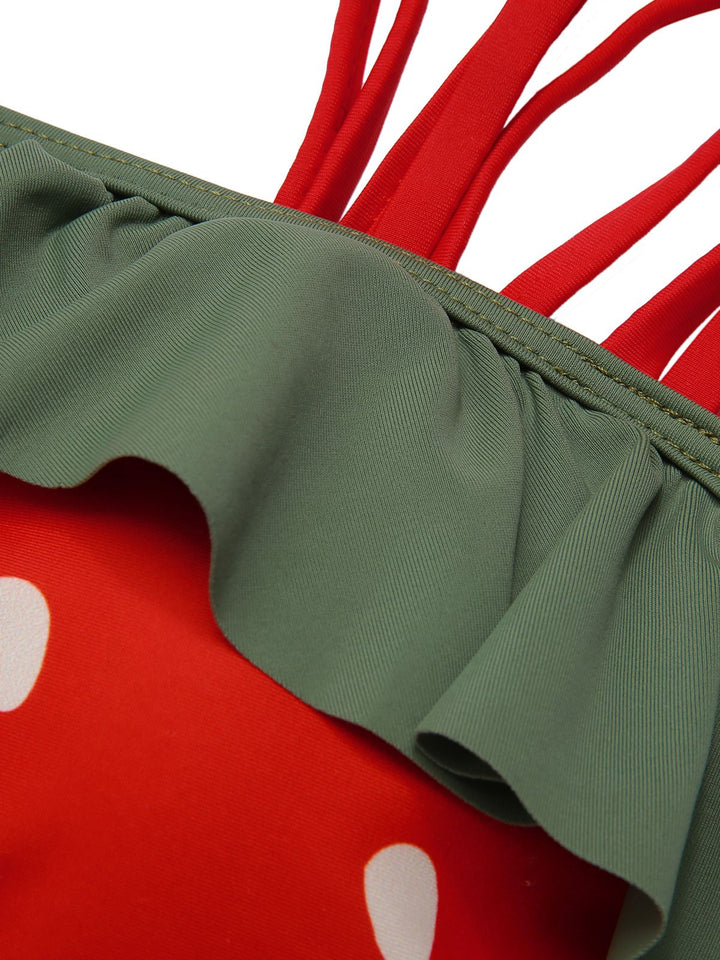 Strawberry Ruffle Strap Swimsuit - vintage swimwear, retro beach style for women