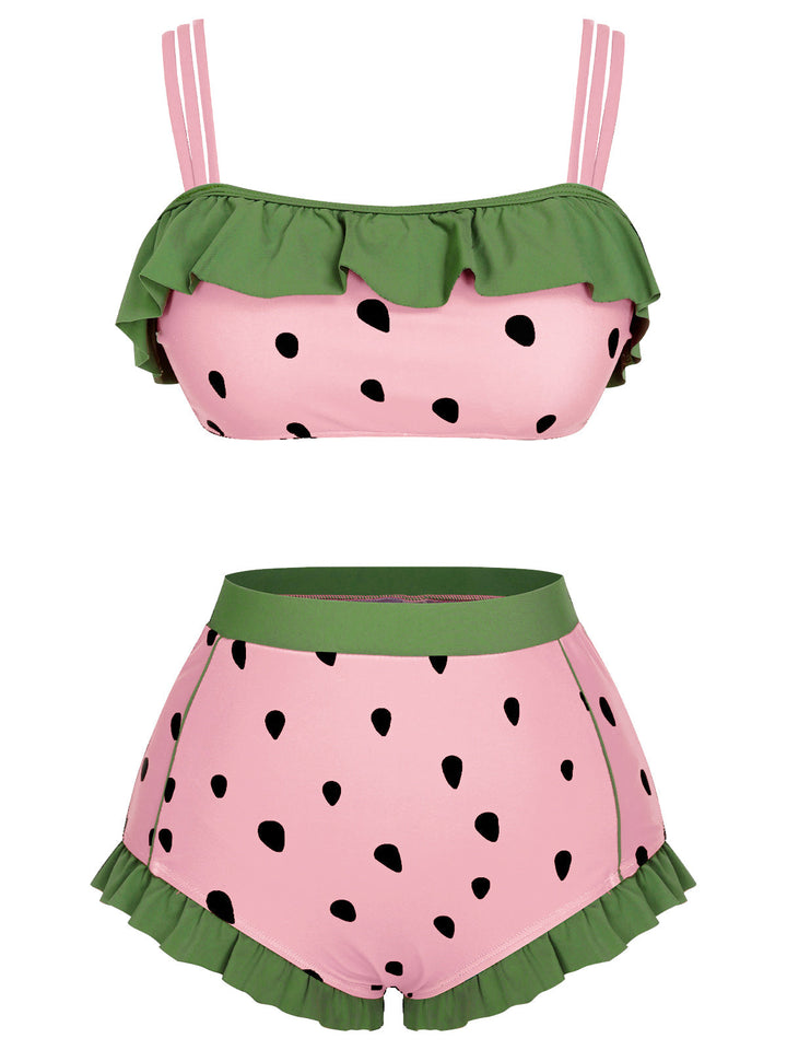 This Strawberry Ruffle Strap Swimsuit carries vacation dreams in every stitch