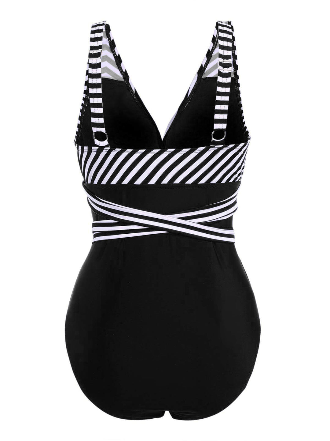 1950s Stripe Lace Up Patchwork One-Piece Swimsuit — vintage elegance for the modern woman
