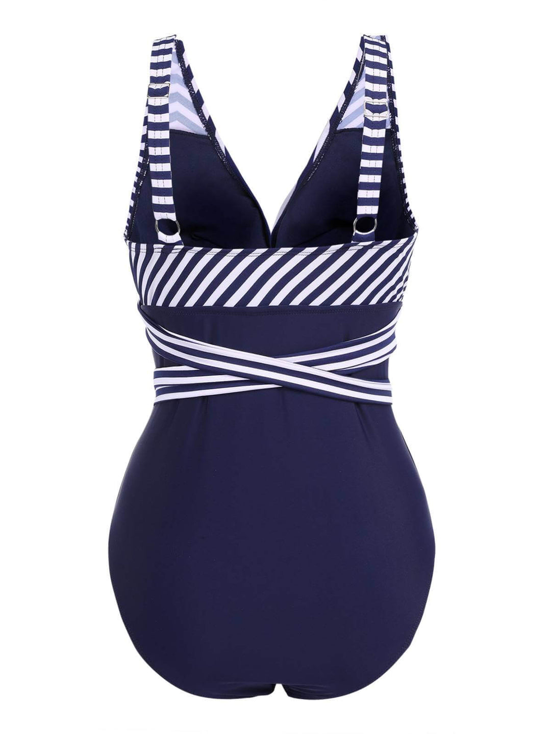 1950s Stripe Lace Up Patchwork One-Piece Swimsuit: timeless style reimagined