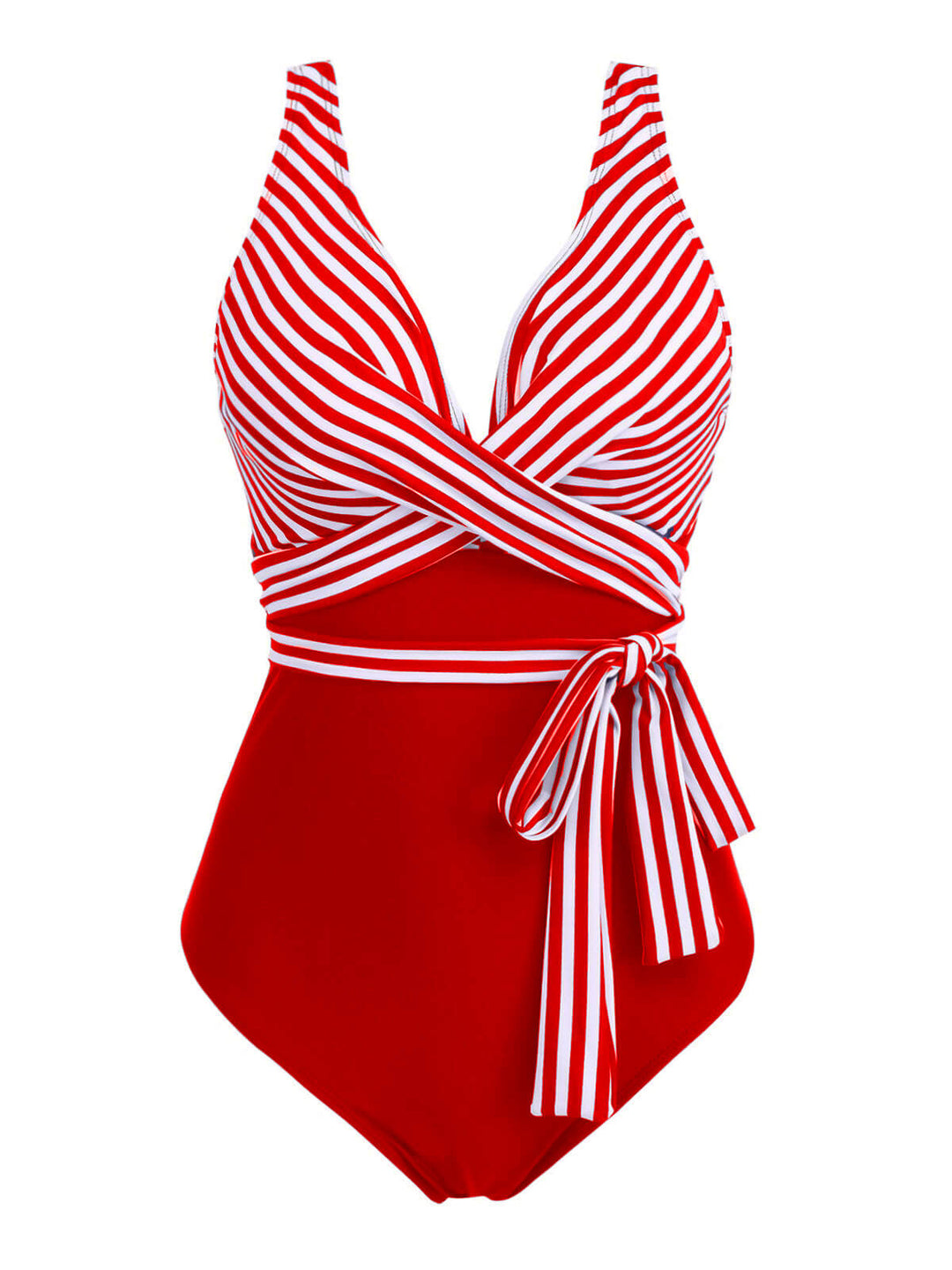 1950s Stripe Lace Up Patchwork One-Piece Swimsuit — vintage elegance for the modern woman