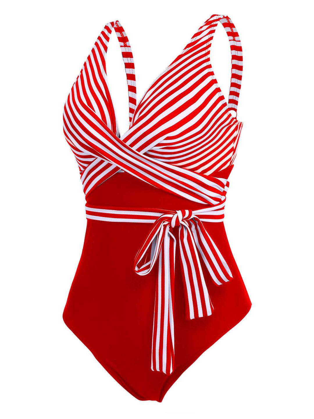 1950s Stripe Lace Up Patchwork One-Piece Swimsuit: timeless style reimagined