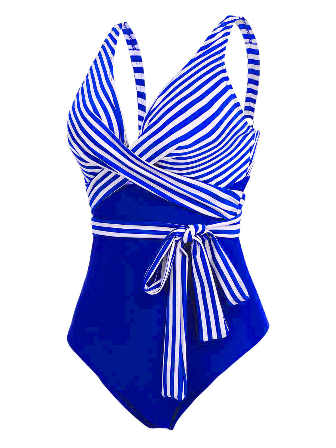 1950s Stripe Lace Up Patchwork One-Piece Swimsuit — vintage elegance for the modern woman