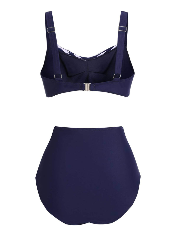 1950s Stripe Twisted Patchwork Strap Swimsuit: timeless style reimagined