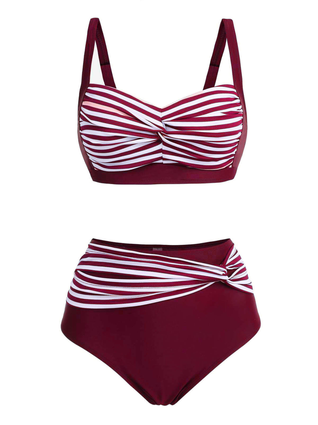 1950s Stripe Twisted Patchwork Strap Swimsuit — vintage elegance for the modern woman
