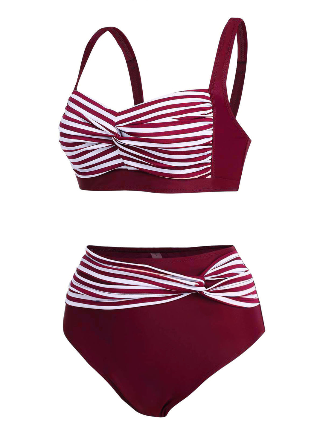 1950s Stripe Twisted Patchwork Strap Swimsuit: timeless style reimagined