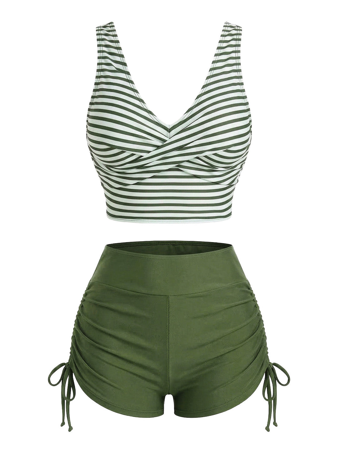 1950s Striped Cross Drawstring Tankini Set - vintage fashion, retro style