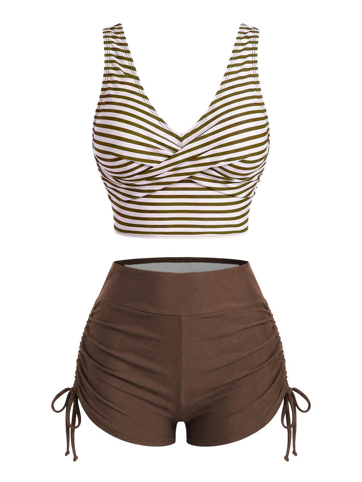 Striped Cross Drawstring Tankini Set, vintage fashion, retro style - perfect for women who love vintage and retro fashion