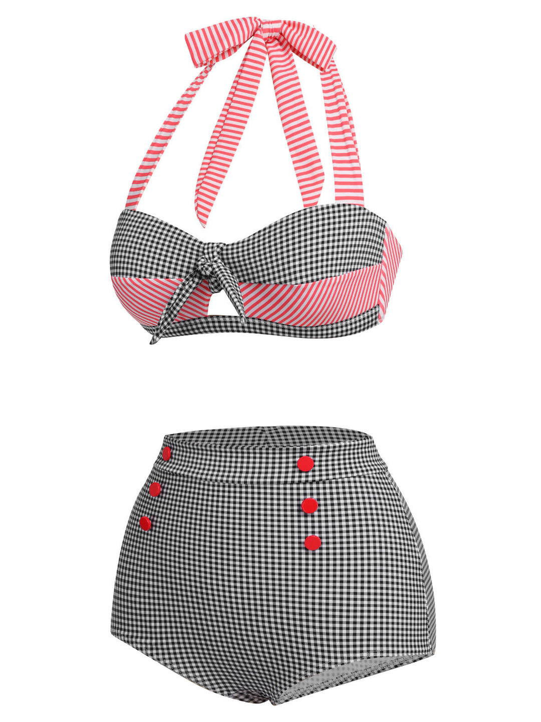 1950s Striped Patchwork Halter Swimsuit — because 1950s glamour never goes out of style