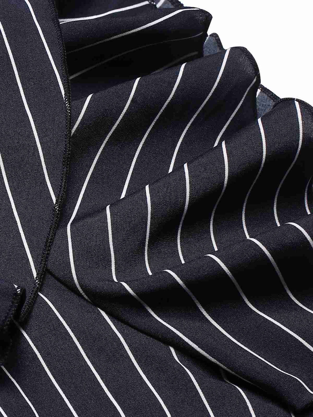 1950s Striped Slanted Shoulder Ruffle Jumpsuit, vintage romper, retro jumpsuit - perfect for women who love vintage and retro fashion