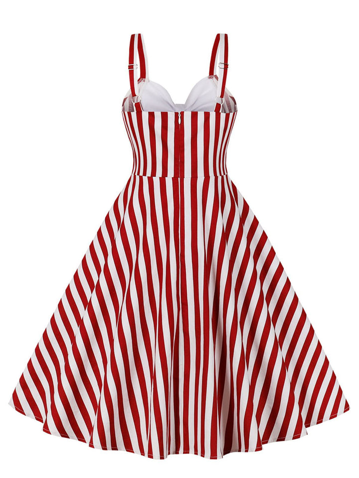 1950s Stripes Contrast Patchwork Strap Dress — vintage elegance for the modern woman
