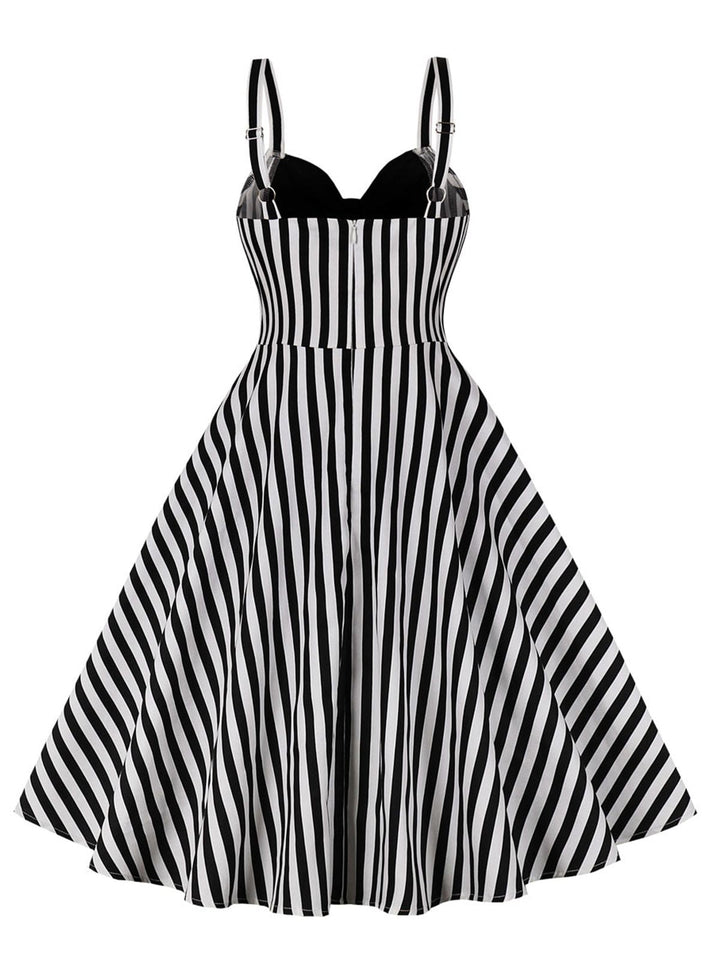 1950s Stripes Contrast Patchwork Strap Dress — vintage elegance for the modern woman