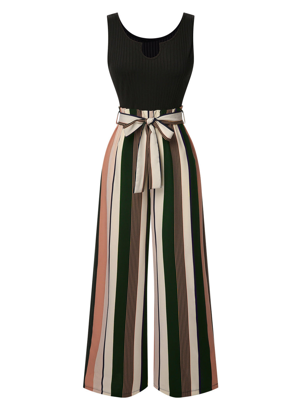 She adds this 1950s Stripes Knitted Belted Jumpsuit and suddenly it&