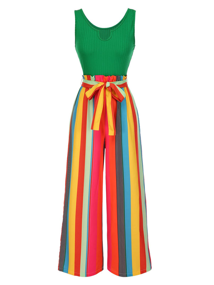1950s Stripes Knitted Belted Jumpsuit — 1950s elegance in the palm of her hand