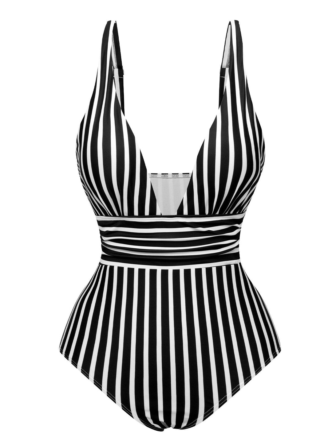 This 1950s Stripes Spaghetti Strap One-Piece Swimsuit carries 1950s vacation dreams in every stitch
