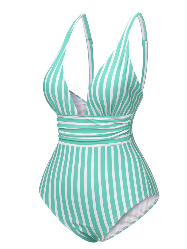 1950s Stripes Spaghetti Strap One-Piece Swimsuit — because 1950s glamour never goes out of style