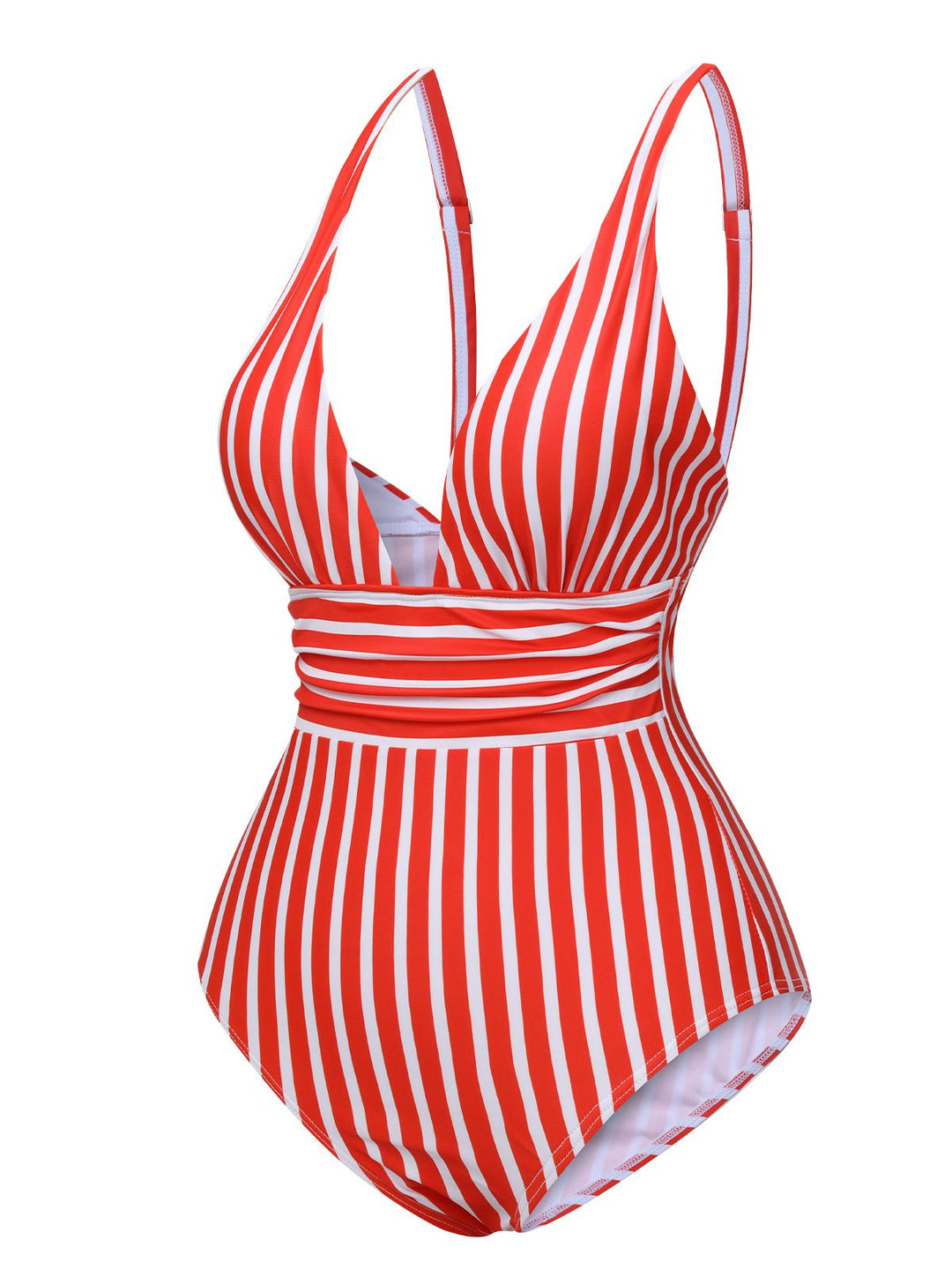 1950s Stripes Spaghetti Strap One-Piece Swimsuit: 1950s Riviera elegance, reimagined for her