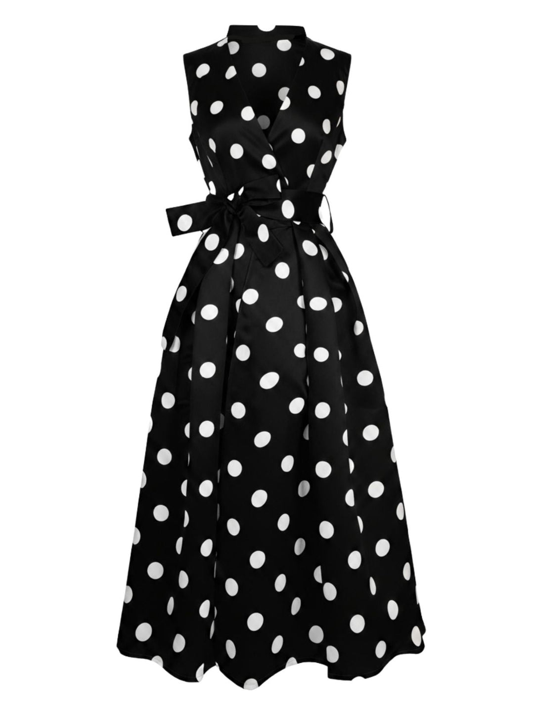 1950s Surplice V-Neck Polka Dot Belted Dress - vintage dress, retro fashion, rockabilly