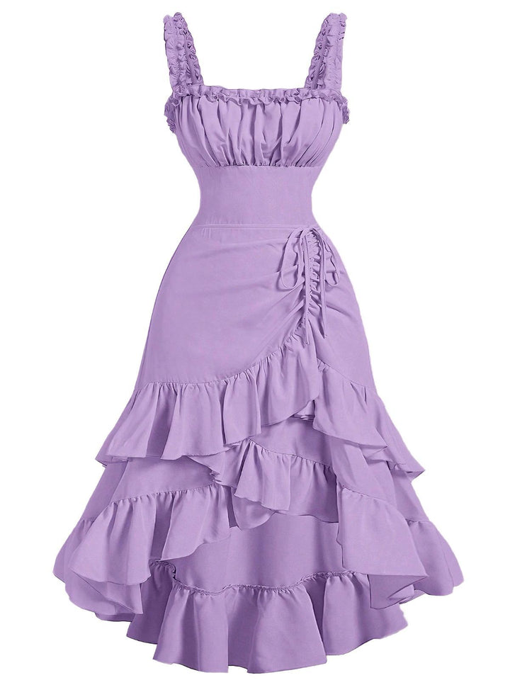 1950s Suspender Ruched Tiered Ruffle Hem Dress - vintage dress, retro fashion, rockabilly