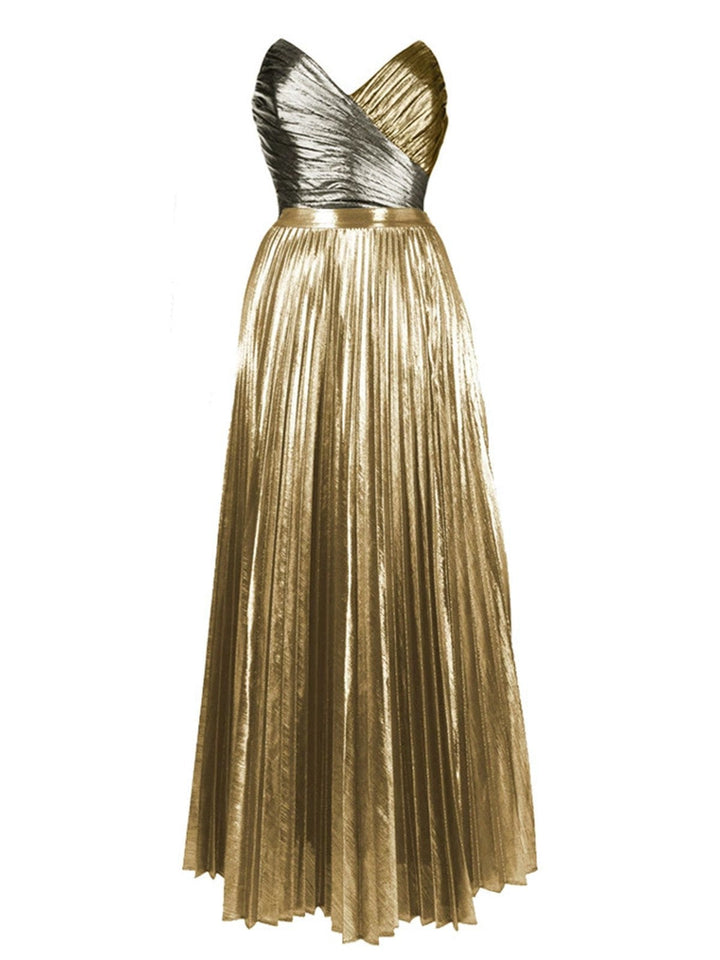2PCS Gold 1950s Metallic One-Piece Swimsuit &amp; Pleated Cover-Up - vintage swimsuit, pin-up style, glamorous gold
