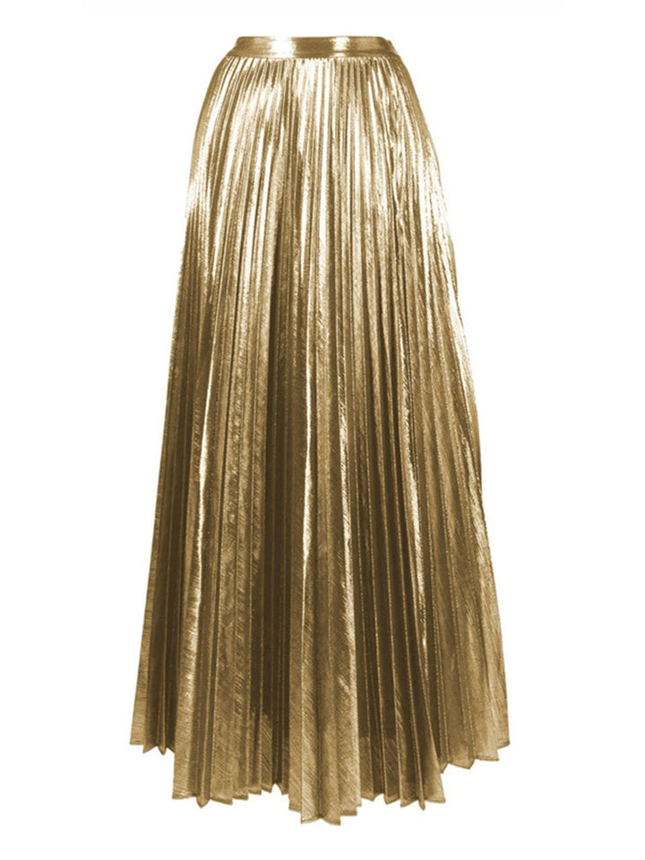 2PCS Gold 1950s Metallic One-Piece Swimsuit &amp; Pleated Cover-Up - vintage swimsuit, pin-up style, glamorous gold