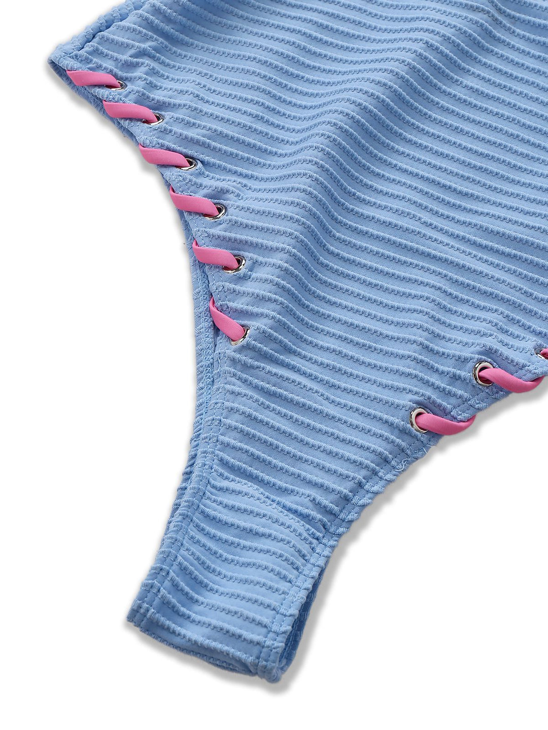 Light Blue 1950s Stripe Lace-Up Ruched One-Piece Swimsuit - vintage swimsuit, pin-up style