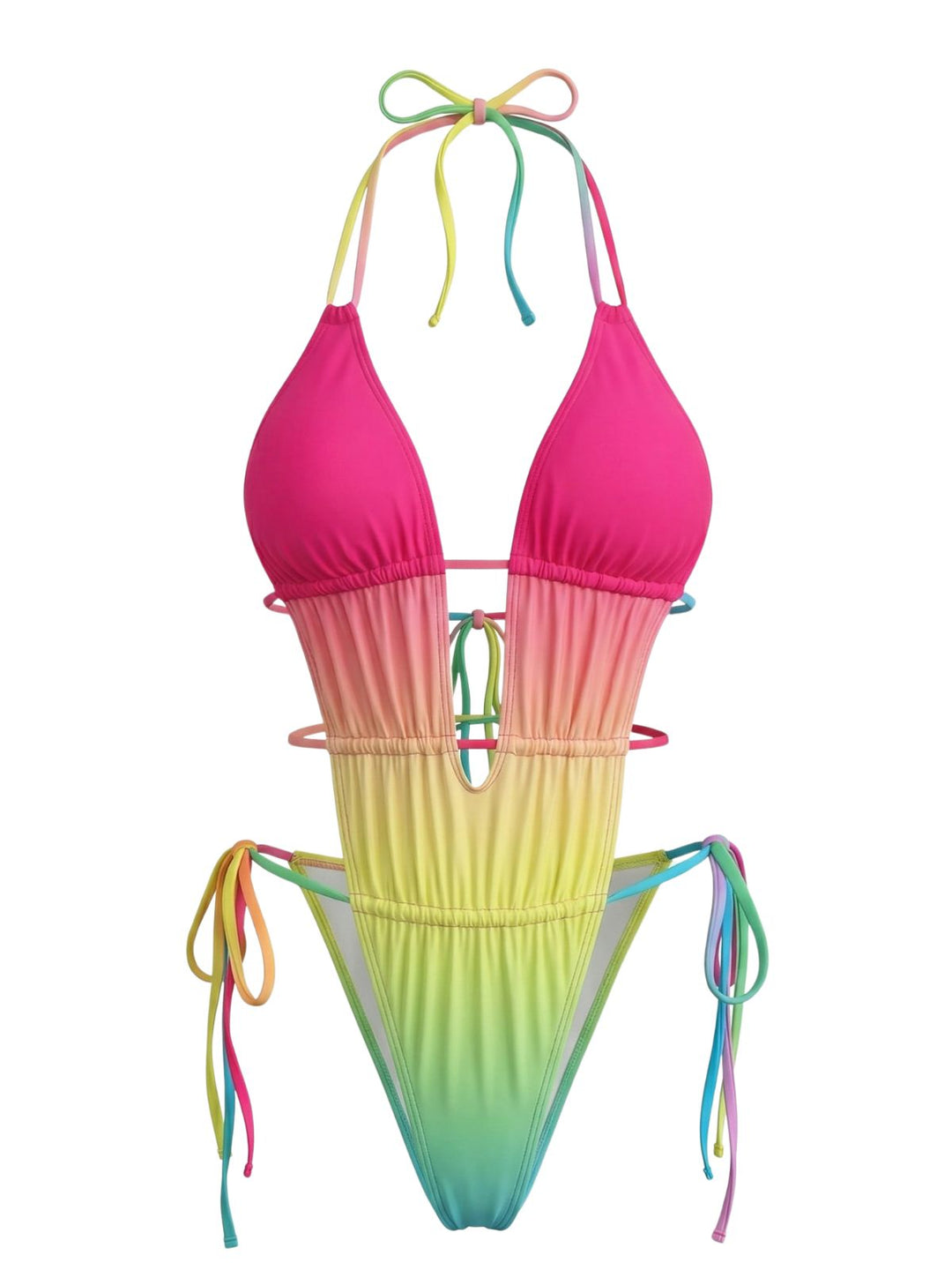 Multicolor 1950s Ruched Gradient Beach One-Piece Swimsuit - vintage swimsuit, pin-up style