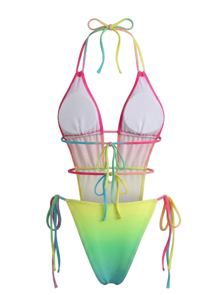 Multicolor 1950s Ruched Gradient Beach One-Piece Swimsuit - vintage swimsuit, pin-up style