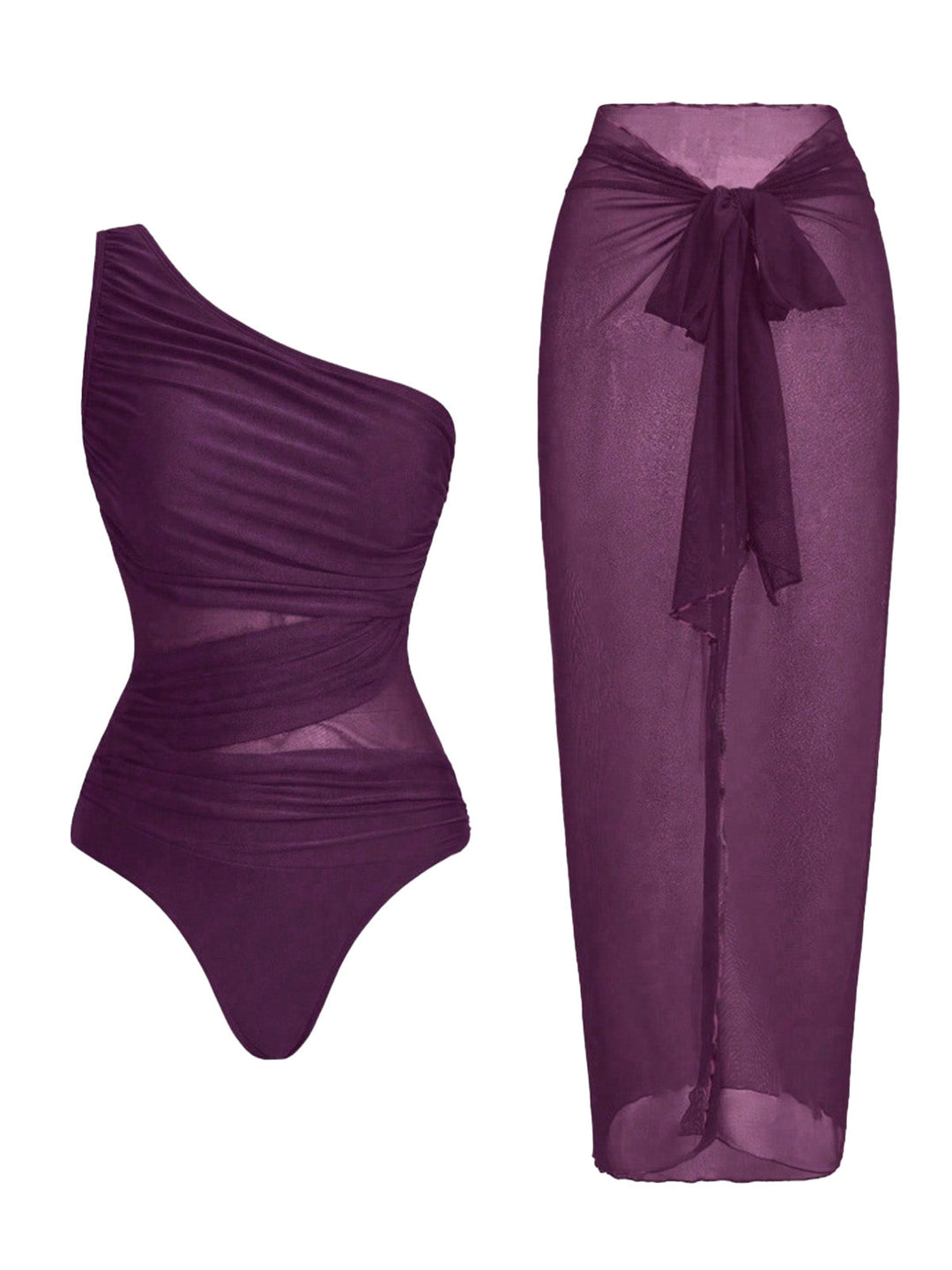 1950s One-Shoulder Ruched Tummy Control One-Piece Swimsuit &amp; Cover-Up - vintage swimsuit, pin-up style