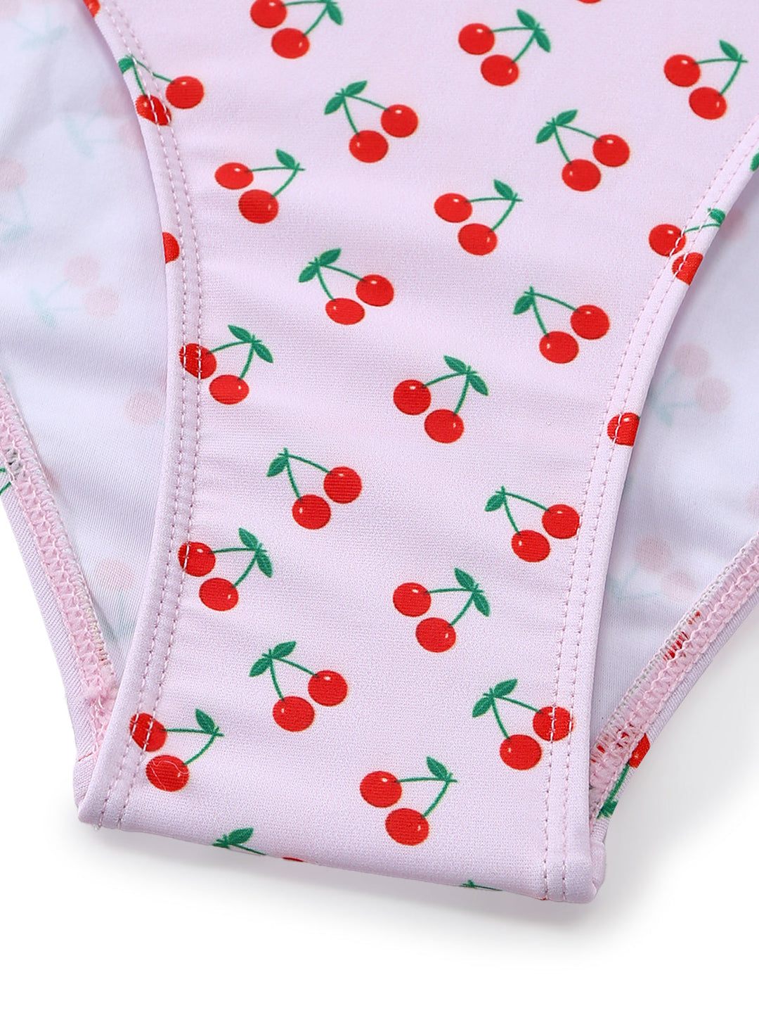 Pink 1950s Cherry Print Lace Trim One-Piece Swimsuit - vintage swimsuit, pin-up style