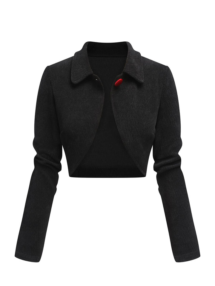 Black 1950s Textured Knitted Crop Jacket — vintage elegance for the modern woman