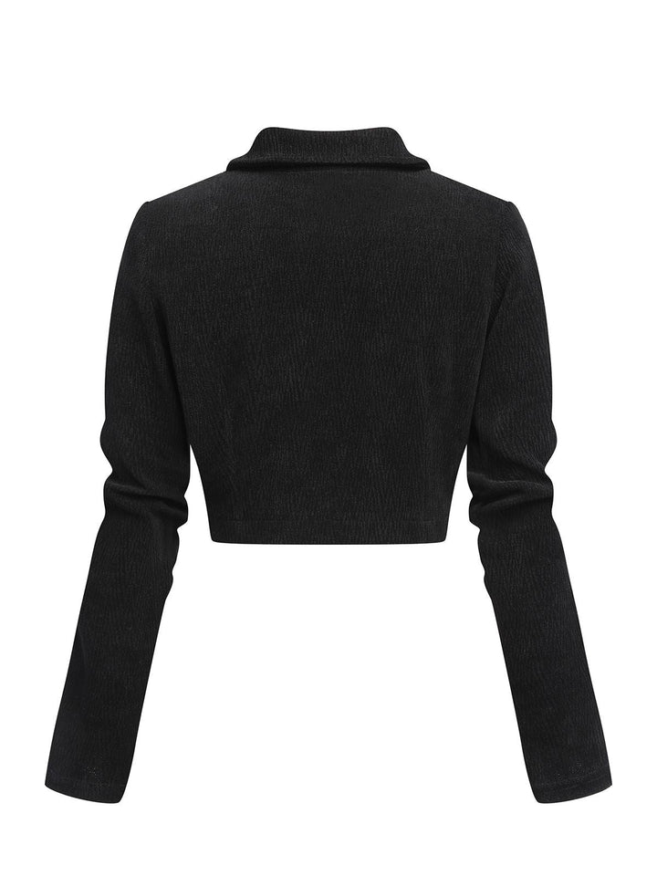 Black 1950s Textured Knitted Crop Jacket — vintage elegance for the modern woman